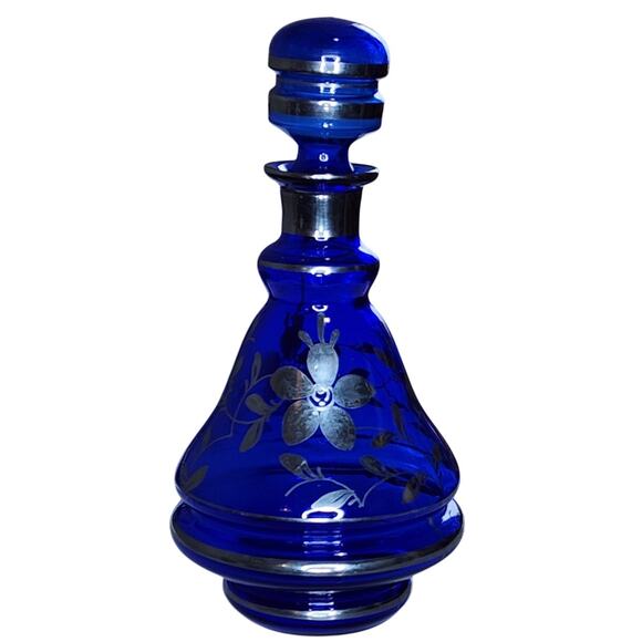 Rossini Empoli, Italy Decanter, Cobalt Blue with Silver Overlay, Vintage - Picture 2 of 8